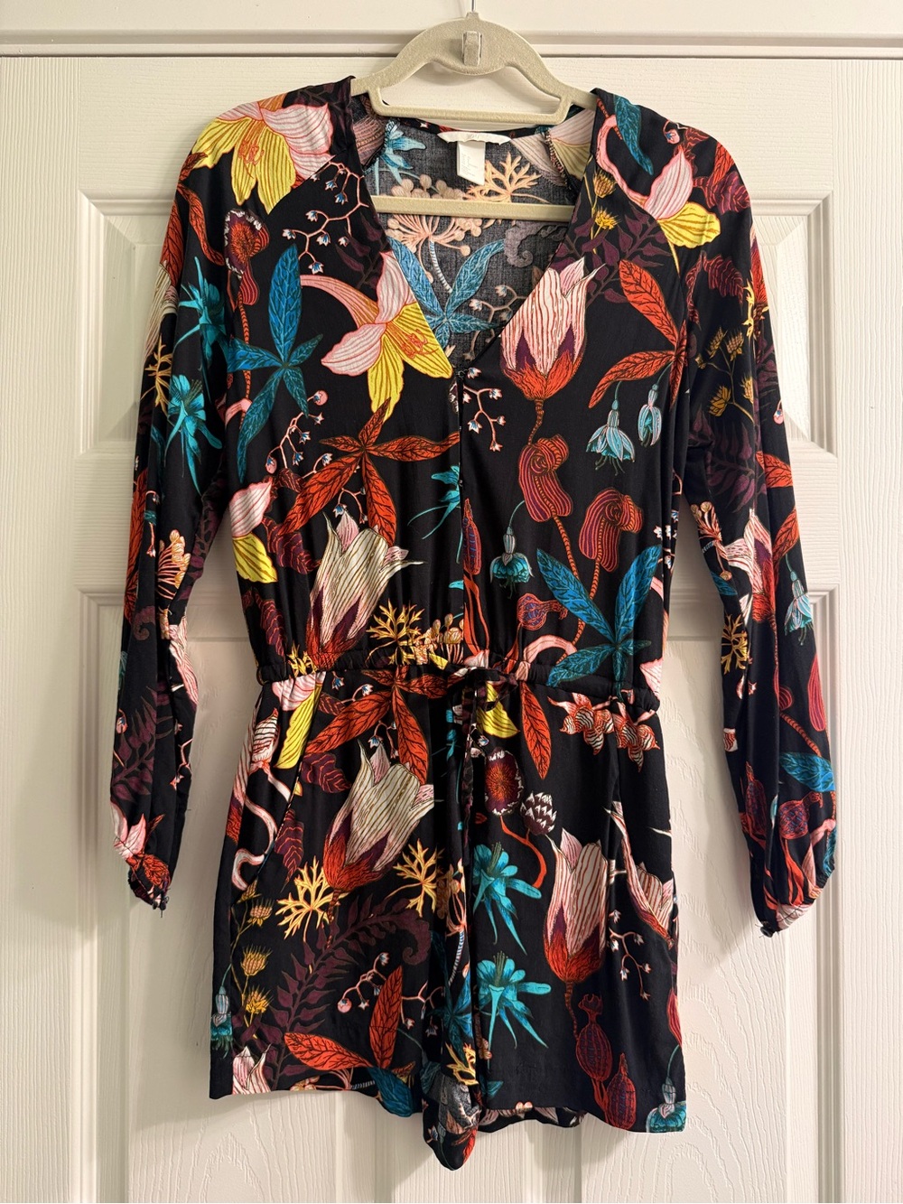 Floral V-Neck Long Sleeve Shorts Romper